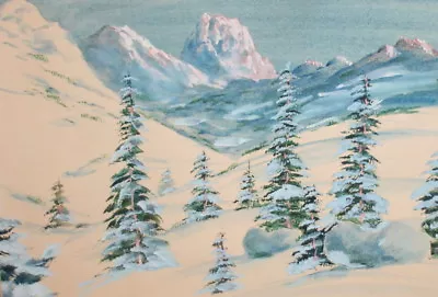 1961 Winter Mountain Landscape Gouache Painting Signed • $148.50