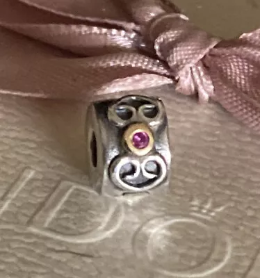 Genuine Pandora Two Tone Double Heart Pink Sapphire Clip Charm (rare) 790382PSA • £38