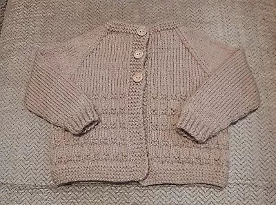 Hand Knitted Baby Cardigan ~ Beige ~ 6 Months • £5.50