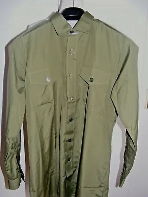 Vintage Military Shirt Unused Olive Green Long Sleeved 2 Breast Pockets 36-38  • £9