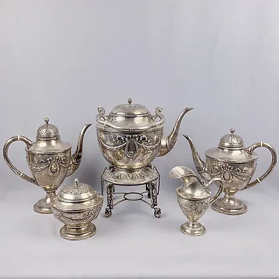 Antique German 800 Silver 5 Piece Swag Garland Neoclassical Coffee Tea Set • $4500