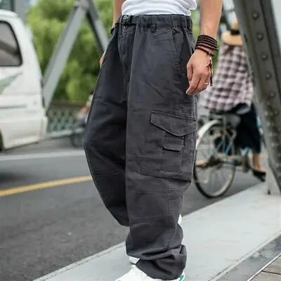 Men Baggy Pants Loose Cargo Trousers Hip Hop Pocket Dance Casual Big Size Pants • $22.88