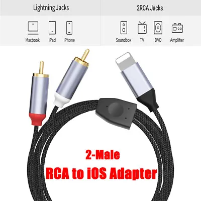 RCA Audio Cable IOS To 2 Male RCA Stereo Audio Y-Adapter For IPhone/iPad/iPod • $8.99