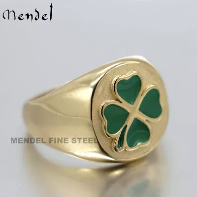 MENDEL Mens Womes Gold Plated Irish 4 Four Leaf Clover Shamrock Ring Size 6-12 • $14.99