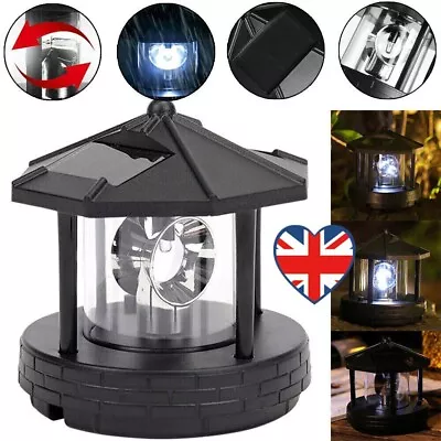 Lighthouse Solar LED Light Garden Outdoor Beacon Rotating Beam Lamp (Black) • £6.23