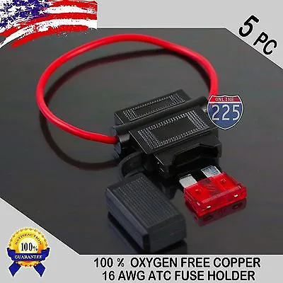 5 Pack 16 Gauge ATC In-Line Blade Fuse Holder 100% OFC Copper Wire + 1A - 40A • $8.50