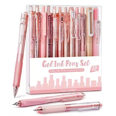 Fourcandies 12pack Pastel Gel Ink Pen Set Cute Note Taking 0.5mm Fine Point Retr • $18.65