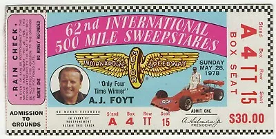 1978 INDIANAPOLIS INDY 500 Mile Sweepstakes Ticket Stub MOTOR RACING 5/28/78 • $19.99