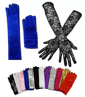 £2.49 • Buy Ladies Short Wrist Gloves / Long Thin Satin Magician Party Dress Prom Wedding 