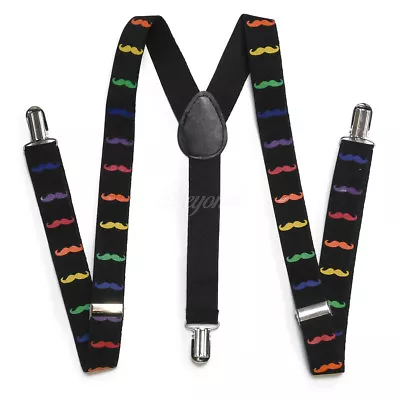 1X Rainbow Mustache Clip-on 1  Suspenders Elastic Y-Shape Costume Tuxedo Prom • $7.99