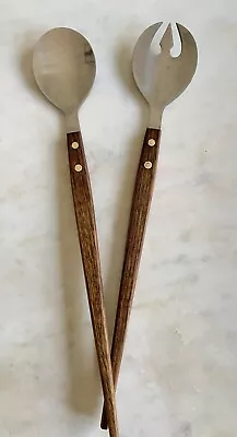 Mid-century Modern Salad Servers Two Piece Rosewood Long Handle Stainless Japan • $16.36