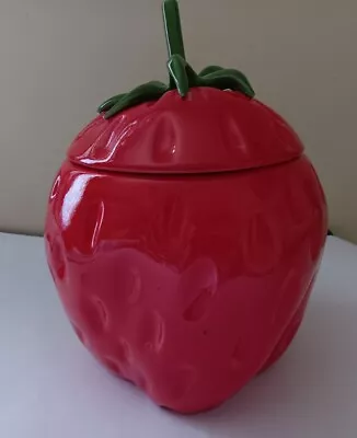 Ceramic Strawberry Cookie Jar With Big Stem - 10 1/2 Inches Tall • $18