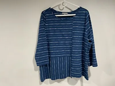 Habitat Clothes To Live In Sz L Blue White Mixed Striped Step Hem Shirt Top • $20.99