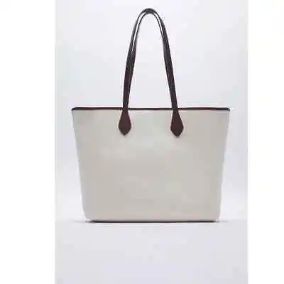 Zara Tan Canvas Tote Bag • $30