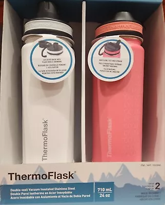 Thermoflask 24 Oz Stainless Steel Insulated Water Bottle 2-Pack White Pink • $22