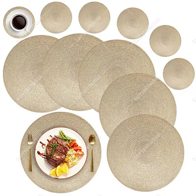 Set Of 6 Placemats & 6 Coasters Round Place Table Mats Washable Heat Resistant • £8.99