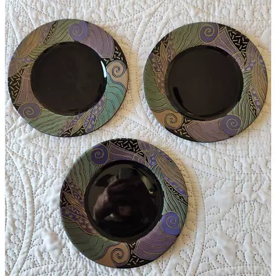 Arcoroc Tampico Set Of 3 Salad Plates Black With Geometric Design 7 3/4  Dia  • $19.45