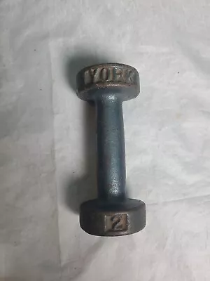 Single 2 Lb York Roundhead Dumbbell Barbell Cast Iron Vintage 5  In Length  • $13.99