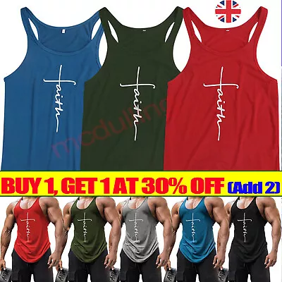 Mens Gym Bodybuilding Muscle Vest Racerback Stringer Plain Fitness Tank Tops New • £3.99