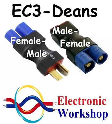 EC3-Deans T Adaptor Connector No Wire Male-Female Female-Male UK Made UK Seller • £7.25