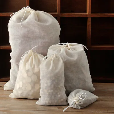 50/100 Cotton Muslin Drawstring Bags Coffee Tea Bath Soap Herb 3x4 4x6 6x8 8x10 • $8.45