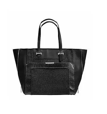 Nwt Coach F33395 Taylor Wool Croc Lg Fashion Tote Gunmetal/blk/charcoal-msrp$648 • $165.99