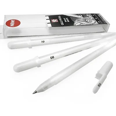 Sakura Gelly Roll Gel Pens - Bright White – 0.5 / 0.8 / 1.0mm - Wallet Of 3 • £6.99