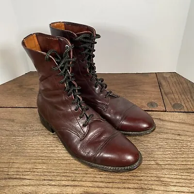 Vintage Service Burgundy Leather Granny Boots Usa  8.5 Riding Ankle • $65