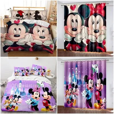 Mickey Minnie Mouse Collection Bedding Set Duvet Quilt Cover Pillowcase Curtain • £35.99