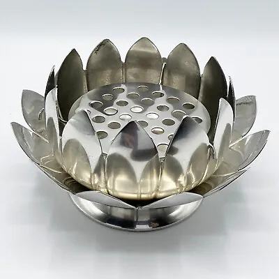 LEONARD Vintage 80s Silverplated 3-Piece Centerpiece With Pierced Flower Holder • $27.99