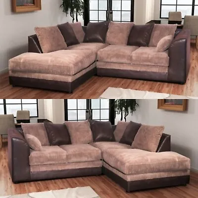 £399 • Buy Brown Coffee Beige Sofa Corner Suite Cord Fabric Leather Look Left Right 3&2