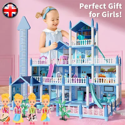 Kids 4 Storey 14Room Doll House With Furniture Accessories Mansion Playhouse Toy • £19.98