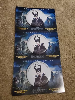 Disney Villain Maleficent Movie Promo Card & Button Pin Set Of 3 • $2.99