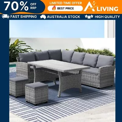 8 Seater Wicker Outdoor Dining Set UV Resistant Sofa Lounge Table Ottoman • $1103.65
