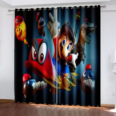 Kids Super Mario Pair Thick Blackout Window Curtain Thermal Ring Top Eyelet Gift • $35.99