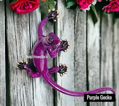 Purple Speckled Gecko Lizard Sculpture Garden Ornament Wall Art Home Decor Gift • £12.90