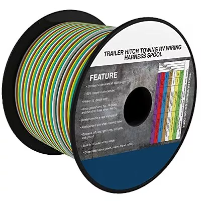 GOGOONE 100FT 4-Way Trailer Towing Wiring Harness Bonded Wire Spool 14 Gauge • $51.15