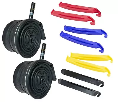 Inner Tube 700x35c/43c Bicycle Bike Schrader Chrome Valve Caps + 2 Tire Levers • $15.95