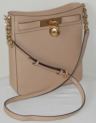 NWT MICHAEL KORS HAMILTON LEATHER MEDIUM TOP ZIP CHAIN LINK MESSENGER In OYSTER  • $123.90