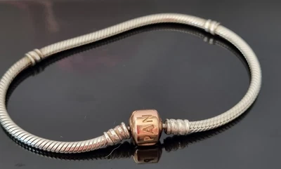 $80 • Buy Pandora Rose Clasp Silver Moments Two Tone Charm Bracelet 21cm 580702 Free Post