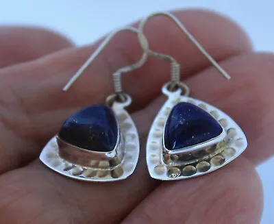 New Old Stock Sterling Silver 925 Lapis Lazuli Stone Dangle Earrings Hooks • $24.99