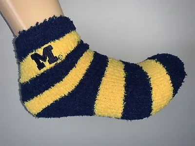 Michigan Wolverines Ncaa College Logo Womens Stripe Ankle Fuzzy Sleep Socks • $9.67