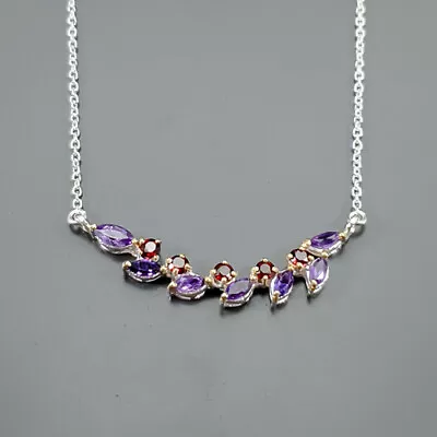 Jewelry Gemstone Amethyst Necklace 925 Sterling Silver 19 /N20748 • $17.99