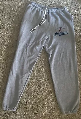 Vintage Mens L Cleveland Indians Baseball Joggers SweatpantsWahooDrawstring • $37.77