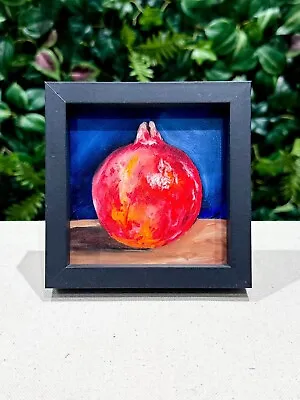 Pomegranate Oil Painting- Original Deep FRAMED Sale Red Fruit Art Decor Home • £50