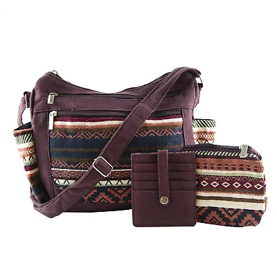 Canyon Sky Women's Southwest Burgundy Traveler Crossbody Bag With Wallet & Pouch • $17.99
