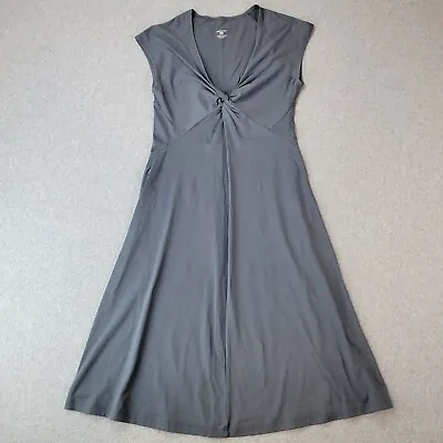 Patagonia Bandha Twist Front Dress Gray Cap Sleeve Comfort Stretch Midi Womens M • $19.72
