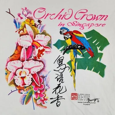 VINTAGE Singapore Shirt Mens Large Orchid Crown Parrot Kevin Design Adult A02  • $20.99