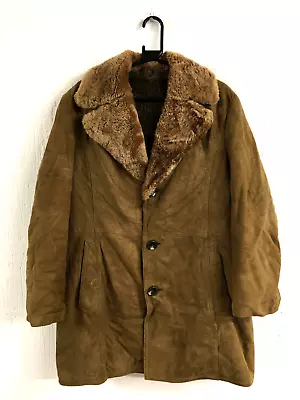 Vintage 70s Brown Genuine Real Sheepskin Fau Fur Lined Boho Hippy Coat Medium • £30