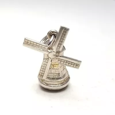 Vintage Windmill Charm Pendant Silver Tone Unmarked Hollow Moving Parts • $30